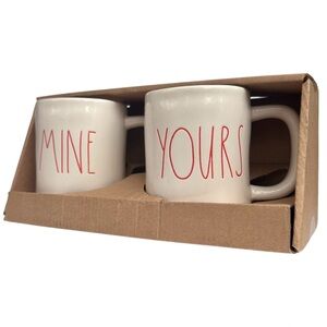 Rae Dunn MINE YOURS Mug Set Ceramic Coffee Tea Red Large Letters NWT NIB OG 2017